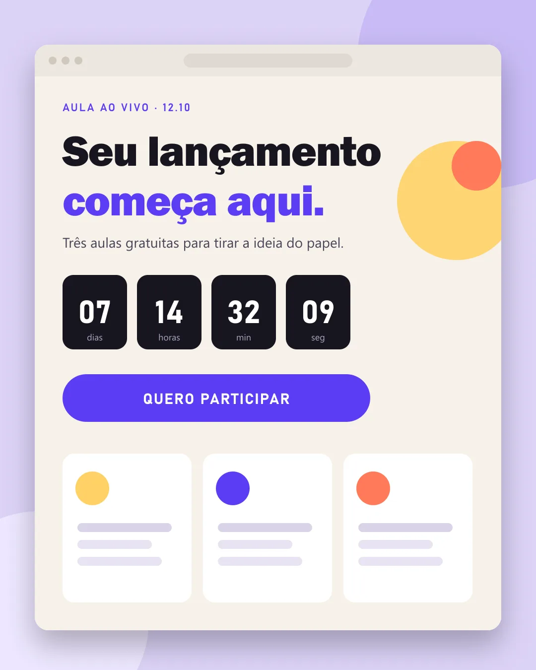 Capa do template Landing page de lançamento